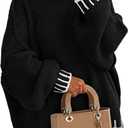 Womens Oversized Fall Sweater 2026, Chunky Knit Crewneck Long Sleeve Fuzzy Pullover Tops (Large, Blacktrim)