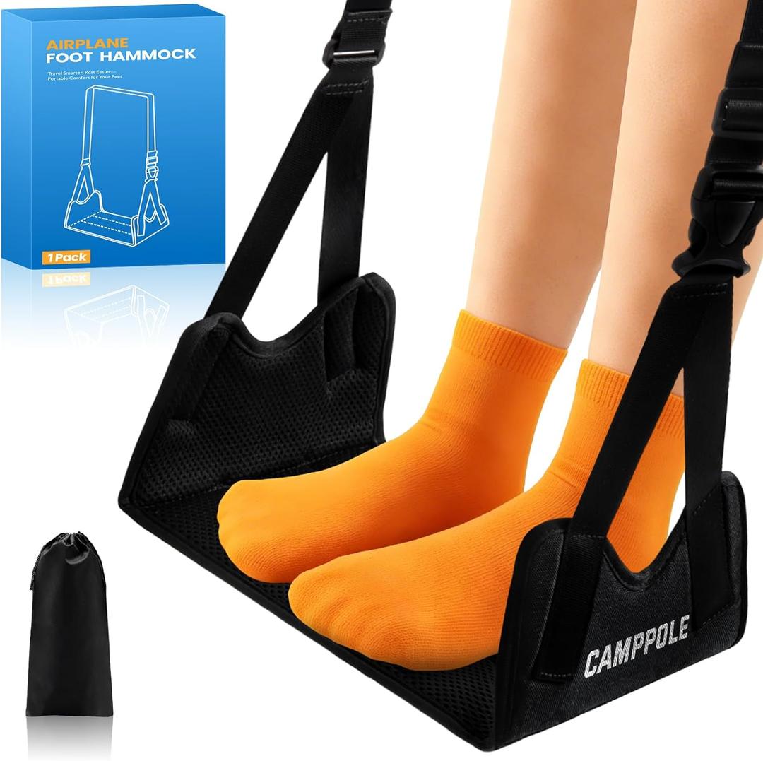 1 Pack Airplane Foot Hammock, No-Collapse Foot Hammock for Plane Travel, Thickened Bamboo Airplane Foot Rest, Adjustable Footrest for Office, Long Flight (Black Olive)