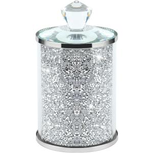 Bling Crystal Glass Coffee Tea Storage Container with Lid Cookie Candy Snack Kitchen Canisters Glass Spice Jars for Organizing Home Decor (Silver)