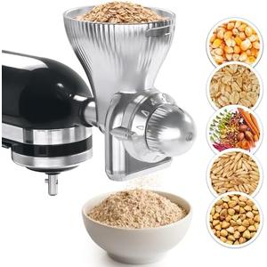 GLINK All Metal Grain Mill Attachment for KitchenAid Stand Mixer,12 Levels Flour Grinder Accessories, Grain Mill Attachment Fit for Grinding Wheat, Corn, Oats, Buckwheat, Millet and Other Cereals