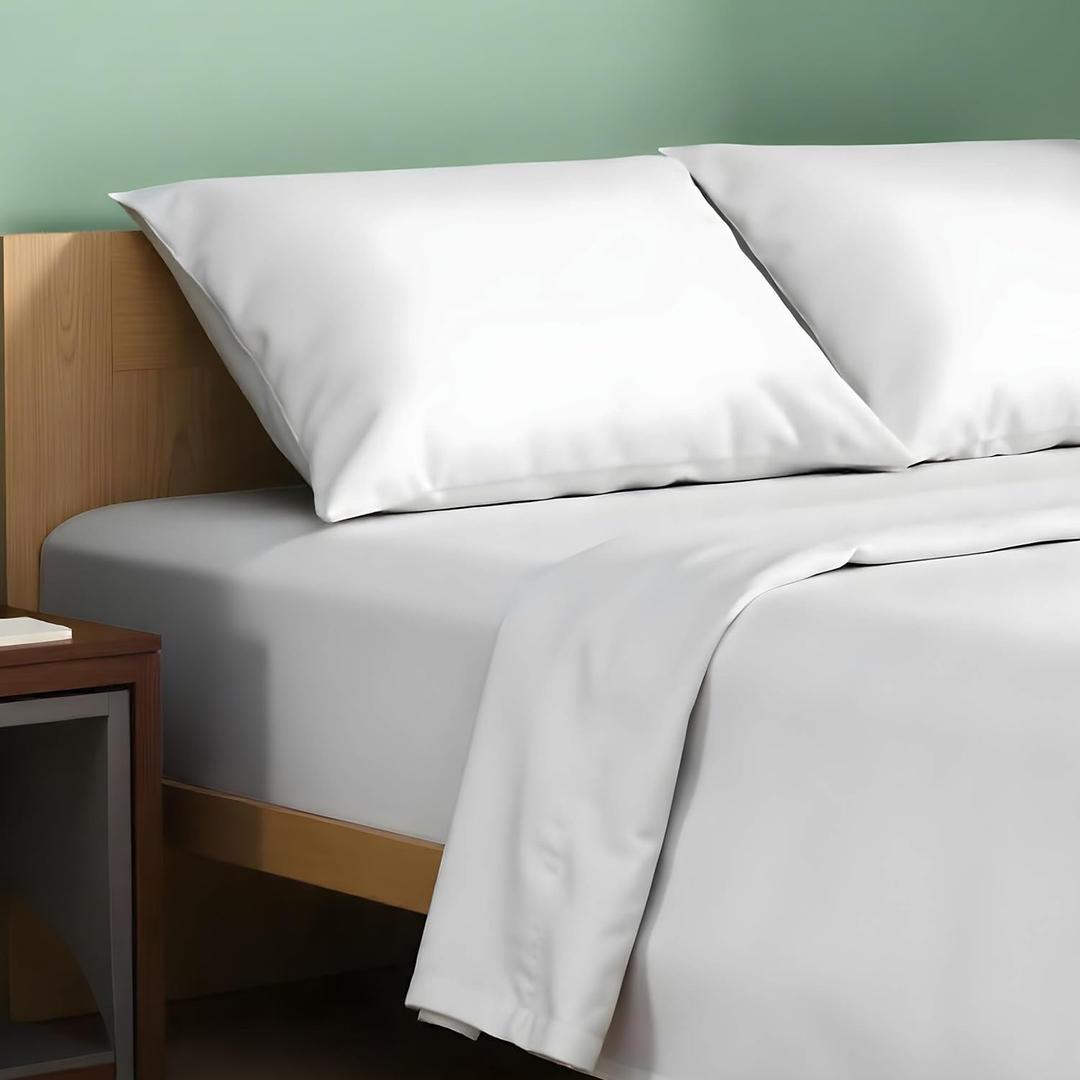 TEXAS LINEN CO. 100% Organic Cotton Sheets Twin XL Size - 3 PC Organic Cotton Percale Sheets Twin XL Set (White), Soft, Crisp, Cooling Bedsheets, 16" Deep Pocket Hotel Bedding - GOTS Certified