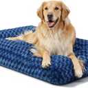 KSIIA Washable Dog Bed Comfy Dog Crate Pad Deluxe Plush Pet Bed Non-Slip Kennel Pad for Large Dogs, 41" x 27", Blue