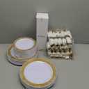 WELLIFE 200 Pieces Gold Plastic Dinnerware, Include:50 Dinner Plates, 50 Dessert Plates, 50 Pre Rolled Napkins with Silverware and 50 Cups for Party