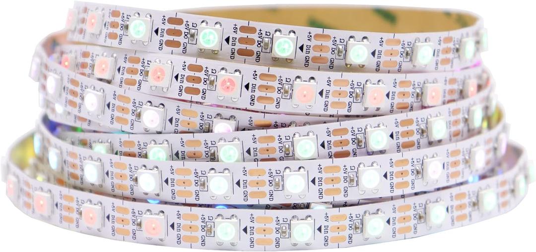 WS2812B IC RGB 5050SMD ECO Individual Addressable LED Strip Light, 16.4FT 300LED 60LED/m Flexible Full Color IP30 DC5V White PCB for DIY Project (No Power Adapter or Controller)