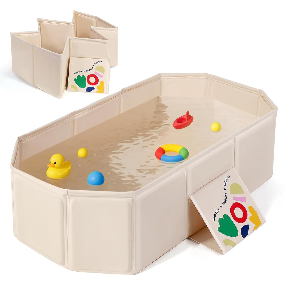 Orzbow Collapsible Baby Bathtub, Toddler Bathtub with Non-Slip Base, Portable Bath Tub for Kids Infant 12 Months+ Travel, Easy to Clean, Stable & Durable, Space-Saving, White