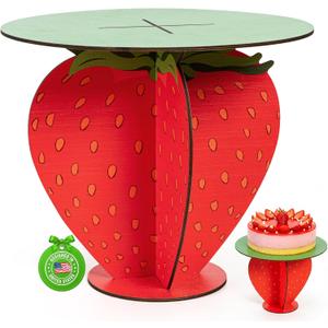 12" Strawberry Cake Stand, Wooden Strawberry Birthday Decorations, Sturdy Dessert Holder, Birthday Baby Shower Wedding Party Supplies
