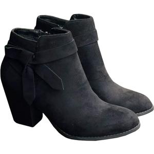 PiePieBuy Women's Tie Knot Chelsea Pump Ankle Boots Closed Toe Stacked Heel Booties Shoes (7.5, Black)