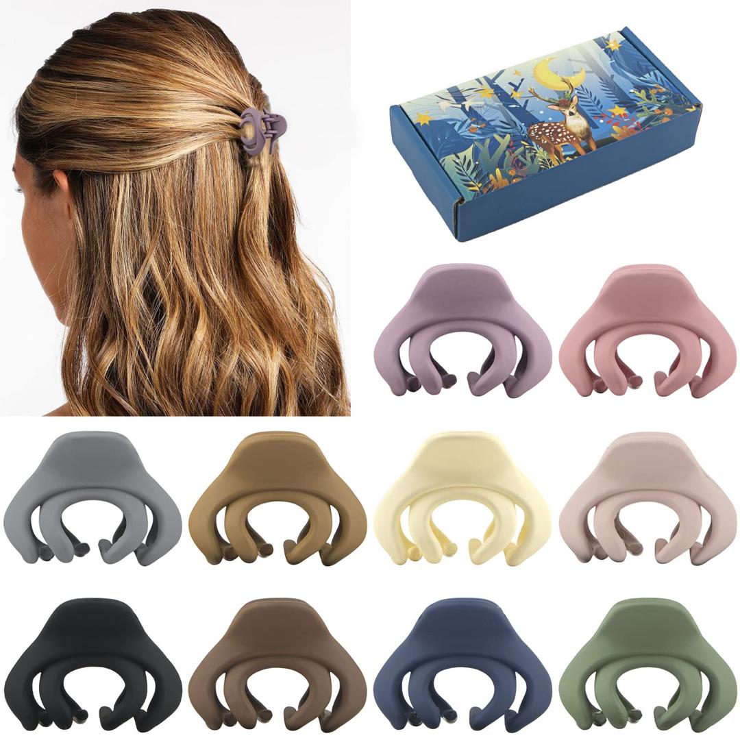 Small Hair Clips for Women Girls Kids, Tiny Hair Claw Clips for Thin/Medium Thick Hair, 1.5 Inch Mini Hair Jaw Clips Matte Octopus Clip Nonslip Spider Clip with Gift Box (Pack of 10 Colors)