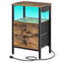 Yatiney Table with LED Light and Charging Station Type USB, 2 Drawers, Brown