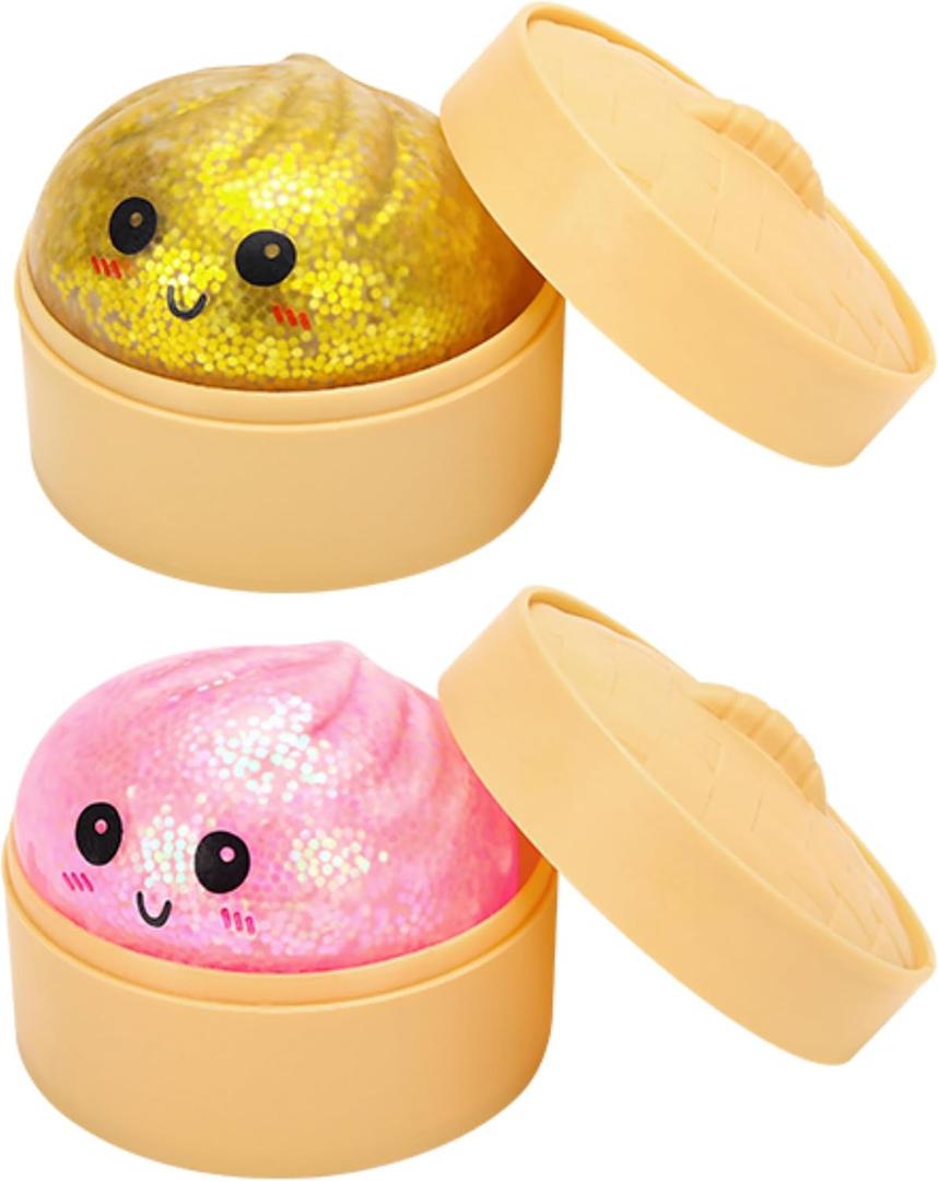 2 Pcs 2.1" Mini Glitter Dumpling Squishy Toy, Dumpling Squishy Mystery Box, Fun Stress Relief Sensory Fidget Toy for Kids and Adults, Collectible Desk Decor Gifts