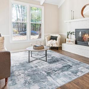 Hatppto Washable Abstract Area Rug 9x12 - Modern Style for Living Room, Bedroom, Kitchen - Machine Washable Rug for Living Room - Non Shedding and Non Slip - Low Pile Carpet 9x12 Beige/Grey/Black