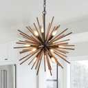 23.6" Farmhouse Sputnik Chandelier for Dining Room Rustic Handmade Natural Wood 12-Light Hanging Ceiling Pendant Light Fixture Starburst Wood Chandeliers for Kitchen Bedroom Foyer Hallway