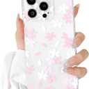 Lovmooful Compatible for iPhone 14 Pro Case Cute Clear Flower Floral Design for Girls Women Soft TPU Shockproof Protective Girly for iPhone 14 Pro-White Pink Floral