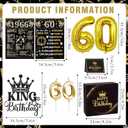 60th Birthday Decorations for Men - King Black Gold Party Decor Supplies Sash Crown Balloons Cake Topper Candles Gifts for Husband Dad, Happy 60 Year Old Back in 1966 Cheers Anniversary Sign