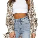 LEEDYA Womens Flannel Buffalo Print Shirts Casual Long Sleeve Button Down Blouses Loose Tunic Tops (X-Large, Apricot)