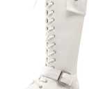 DREAM PAIRS Women's Combat Riding Platform Knee High Boots, Lace Up Fall Lug Sole Gothic Motorcycle Boots with Inside Zipper (6.5, White)