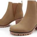 JABASIC Women Casual Ankle Booties Block Heel Slip On Chelsea Boots (Brown)