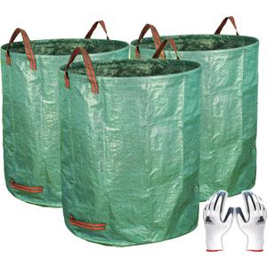 Gardzen 3-Pack 72 Gallon Yard Waste Bags, Reusable Heavy Duty Collapsible Garden Leaf Bags with Plastic Ring, Stand-Up Yard Waste Bin for Leaves, Lawn Debris & Grass Clippings