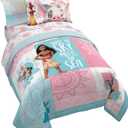 Jay Franco Disney Moana Full Comforter Set Tropical Patchwork 7 Piece Bedding Features Pua and HEI HEI -Includes Sheet Set & Pillow Covers - Super Soft Kids Microfiber Bed Set