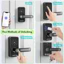 Keyless Entry Door Lock with Handle, Door Locks for Front Door, Auto Lock, WiFi Fingerprint Door Knob with App, Key, Passcode, Digital Smart Code & Front Handle Sets-Black