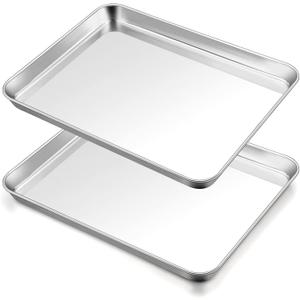TeamFar Baking Sheet, 17.6 x 13 x 1 Stainless Steel Large Cookie Sheet Half Baking Pans, Non-toxic & Healthy, Easy Clean & Dishwasher Safe, Heavy Duty & Sturdy- Set of 2