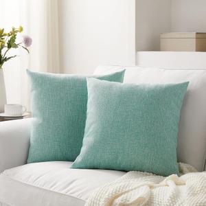Meekio Set of 2 Seafoam Green Pillow Covers 16 x 16 Inch Summer Beach Decorative Throw Pillow Covers Linen Cushion Covers for Sofa Couch Dcor
