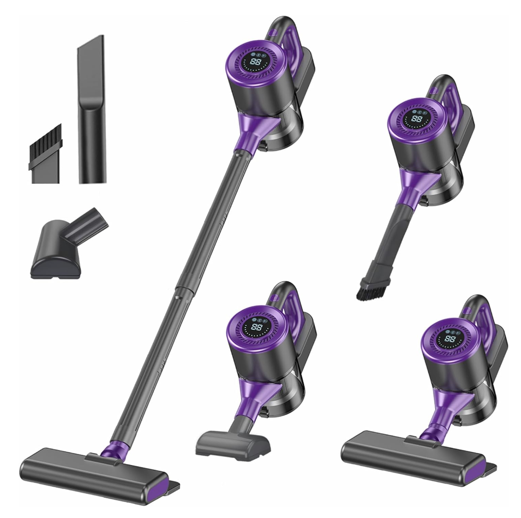 Cordless Vacuum Cleaner, Powerful Suction Vacuum Cleaners for Home, Stick Vacuum Cordless Rechargeable with LED Screen and 3Speed Suction, Lightweight Handheld Vacuum for Pet Hair, Hard Floor, Carpet