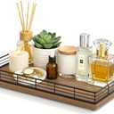 Large Bathroom Vanity Tray – 13" x 8" Acacia Decorative Wooden Tray for Bathroom Countertop & Vanity Organizer, Wood Tray for Perfume, Skincare Accessories Storage Vanity Dresser Decor Black & Acacia