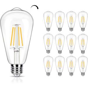 winsaLED 12 Pack Dimmable LED Edison Bulbs 40W Equivalent,4 Watt Filament Bulb,3000K Warm White ST19 Light Bulb,450LM E26 Vintage for Ceiling Fixtures