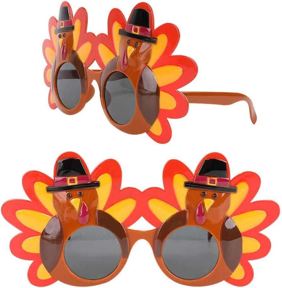 BOLZRA Thanksgiving Turkey Sunglasses Props 2 Pack Cartoon Eyeglasses Autumn Costume Glasses for Thanksgiving Day Party Favor Accessories Creative Decoration