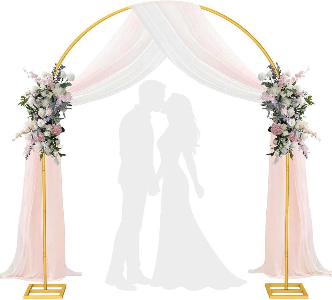 Arch Backdrop Stand7ft x 8ft Heavy Duty Backdrop Stand, Gold Wedding Arch Stand Wedding Arch Frame with Base for Birthday Party Graduation Ceremony Decoration