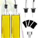 Showvigor Olive Oil Dispenser Bottle, Vinegar Cruet Bottle 17oz/500 ml, Square Tall Glass Oil Container with 2 Stainless Steel Pourers, 4 Labels,1 Brush and 1 Funnel Oil Bottles for Kitchen(2 Set)