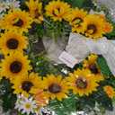 Front Door Wreath Sunflowers and Daisies, 20" Spring Wreaths for Front Door, Wreaths for Front Door w/Long Door Hook, Optional Reversible Welcome and Blessed Sign Spring Wreath, Front Door Decor
