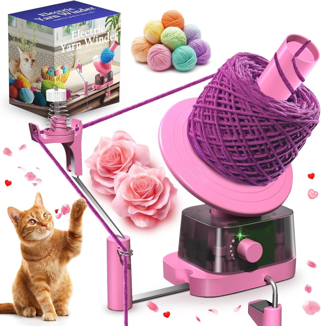 Yarn Winder | Electric Yarn Ball Winder, 13oz Dual Strong Tension Knit Spinner for Crocheting, Automatic Crochet Wheel for Knitting Christmas Birthday Gift, Swift Weaving Ball Yarning Cake Roller (Pink)