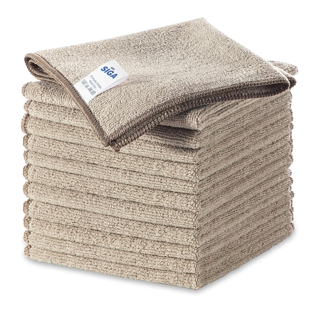MR.SIGA Microfiber Cleaning Cloths, All-Purpose Surface Microfiber Towels, Streak Free Cleaning Rags, Pack of 12, Wheat, Size 32 x 32 cm(12.6 x 12.6 inch)