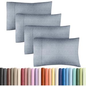 Queen Pillow Cases Set of 4 - Ultra Soft Hotel Quality Pillowcase Covers - Comfy, Cozy & Wrinkle Free - Shrinkage and Fade Resistant - Machine Washable Pillow Protectors - 4 Piece Set - Heathered Blue
