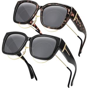 Polarized Fit Over Glasses Sunglasses for Women, 2 Pack Lightweight OTG Sunglasses UV400 Protection for Driving Outdoor