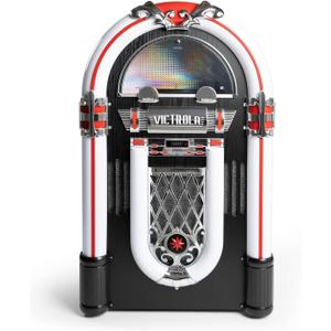 Victrola Mayfield Full Size Jukebox, 3-Speed Belt Driven Turntable with Stereo Speakers & Subwoofer, Wireless Bluetooth Music Streaming, FM Radio, Premium Cartridge, LED Lights, Easy Setup