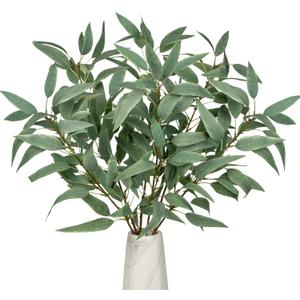 Faux Eucalyptus Stems - 34' Long Fake Salix Leaves 6 Pcs Artificial Greenery Stems for DIY Bouquet Arrangements, Centerpieces, Shower Decorations