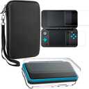Protective Cases Compatible New 2DS XL with Screen Protectors, AFUNTA 1 Crystal Clear Case and 1 EVA Carrying Case for Console, with 2 Pcs Anti-Scratch Tempered Glass Films for Screens