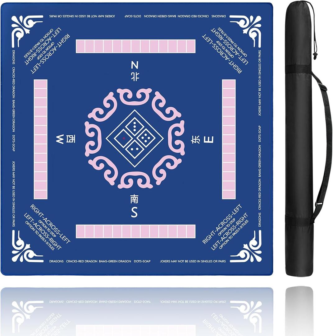 American Mahjong Mat (31.5"x31.5") with Carrying Bag for Table, Anti-Slip Noise-Reduction Gaming Table Mat for American Mahjong/Poker/Board Games/Card Games/Dominoes (Blue)