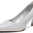 mysoft Kitten Heels for Women Low Heel Pumps 2 Inch Closed Toe Wedding Dress Shoes (8, Silver)