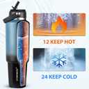 HYDROWION 40 oz Insulated Water Bottle, Car Water Bottle Holder - Double Wall Vacuum Insulated Travel Bottle with Straw Lid, Spout Lid and Flex Cap - Cold for 24H, Hot for 12H, Blue - Black