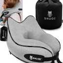 SNUGL Travel Pillow  Memory Foam Pillows - Neck Pillow for Airplane with Carry Bag & Clip  Neck Support Pillows for Pain Relief - Airplane Travel Essentials (Adult Regular - Grey)
