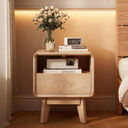 Solid Wood Nightstand, Mid-Century Modern Night Stand with Drawer & Open Shelf, Compact Bedside Tables for Bedroom, Office, Small Spaces, Light Natural Finish, Pre-Assembled