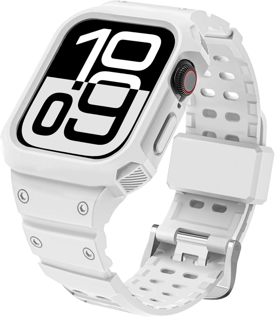 CRIS-BAND Sport Bands Compatible with Apple Watch Band 45mm 44mm 42mm 41mm 40mm 38mm, Water Sweat Shock-Proof Strap Wristband for iWatch Apple Watch Band with Case for Series 9 8 7 6 SE 5 4 3 2 1