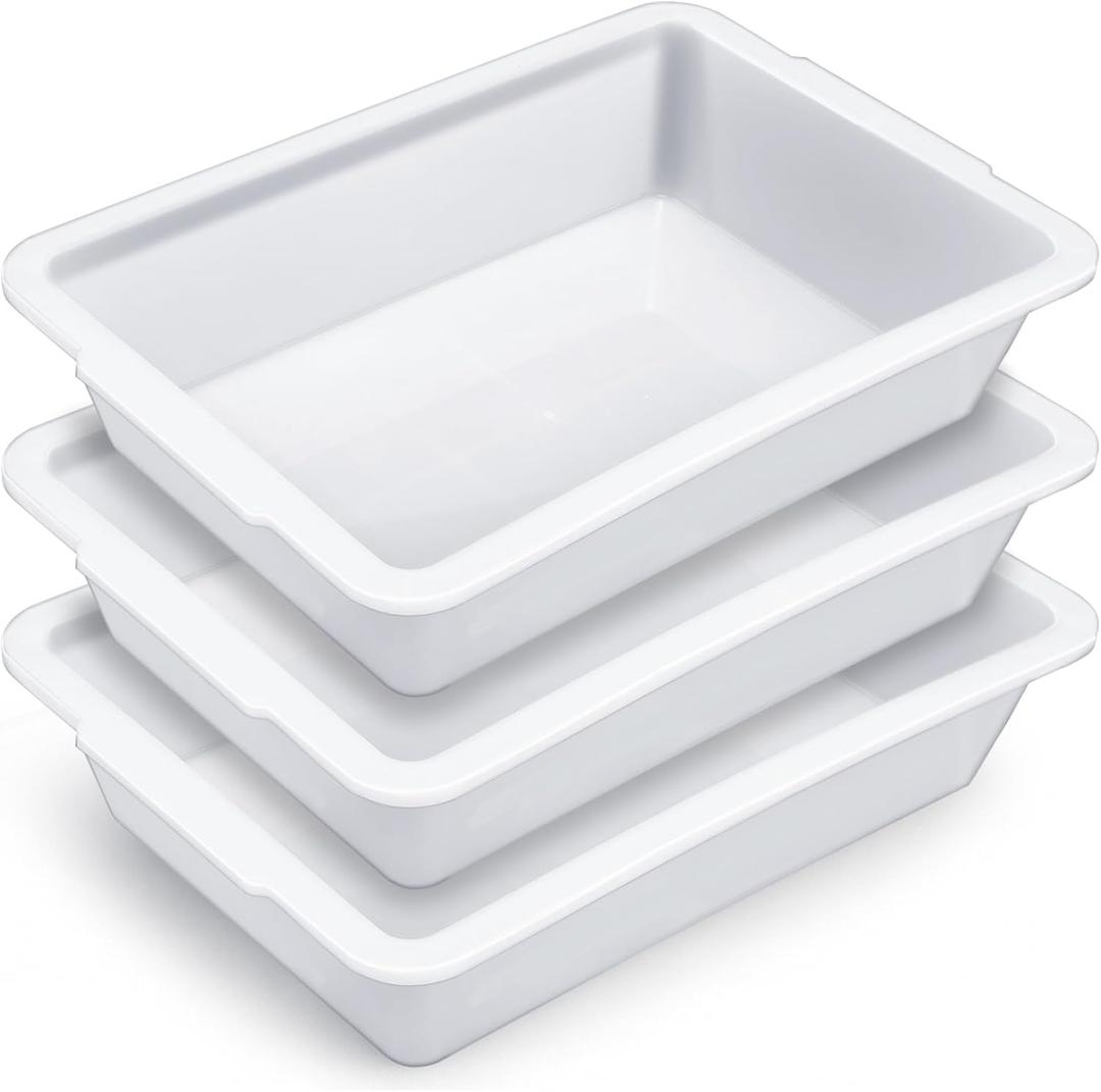 3 Pack Polypropylene Containment Tray 20 L x 14 W x 5 H Rectangular Lab Tray for Sterilizing and Drying Laboratory Supplies, Durable and Temperature Resistant Plastic
