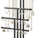Love-KANKEI Jewelry Organizer Stand, 5 Tier Large Necklace Holder with Wood Base, Jewelry holder stand Tree for Display, Bracelets Earrings Rings, Height Adjustable Gift Carbonized Black & Black
