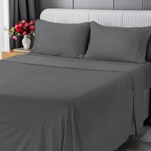 Utopia Bedding Queen Sheet Set - Jersey Knit Sheets 4 Piece  Cotton  Soft T-Shirt Stretchy Sheets (Dark Grey)