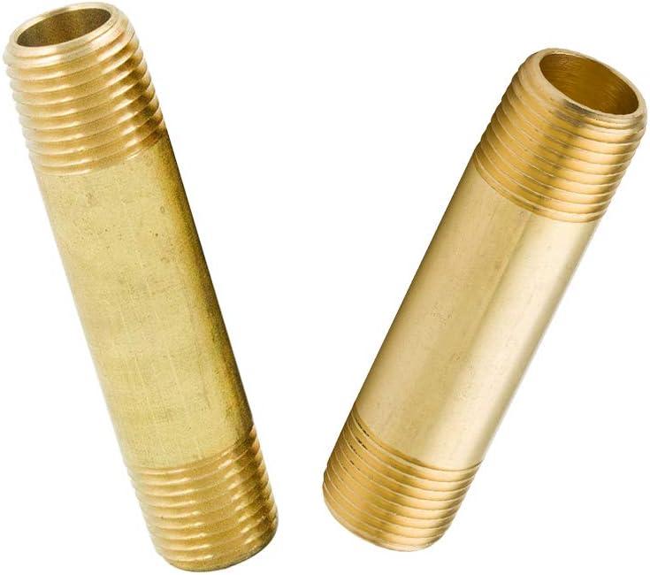 Legines Brass Pipe Fitting, Long Nipple, 1/2" NPT Male x 1/2" NPT Male, 2" Length (Pack of 2)